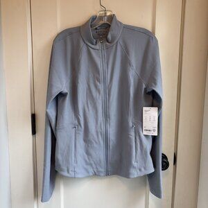 Athleta Salutation Jacket II Ribbed Full Zip Women's Blue/Grey Large Fitted Yoga
